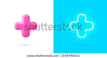 Medical cross round button. Cross Neon Sign. Plus sign, great design for any purposes. Cross symbol. 3d vector render concept