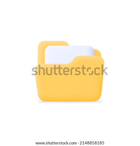 Folder in 3d style white background. Yellow portfolio folder 3d icon. Business folder, document, file realistic 3d icon. Vector icon illustration