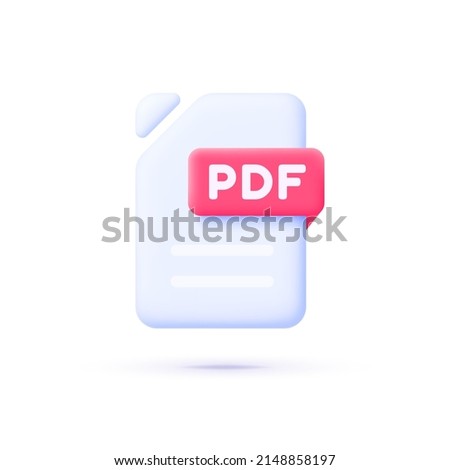 PDF file in 3D style on white background. Flat 3d file for web design. Web banner. Vector design