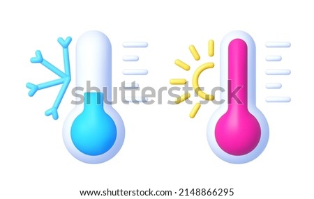 Thermometer 3D vector illustration icon. Blue and red thermometers. Thermometers measuring heat and cold. Vector Illustration