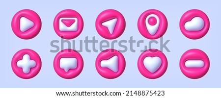 Set with icons 3d Social media like icon concept. Marketing announcement. 3d cartoon vector icon set