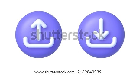 Modern button with download and upload 3d for concept design. Load internet data symbol. Cloud technology. Computer interface. Vector illustration element