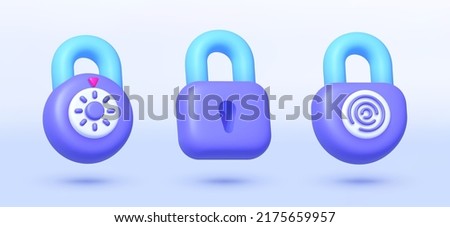 3d set with blue lock set on white background. Vector 3d illustration