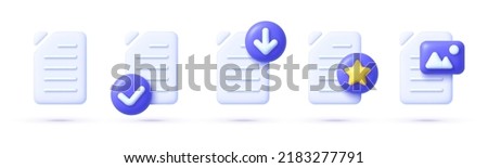 Files 3d set in realistic style. Check mark icon. Web search concept. Vector illustration