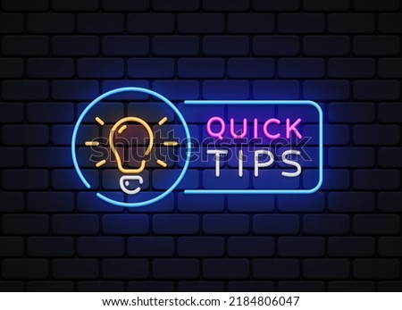 Quick tips Neon for concept design. Illustration design. Vector line illustration