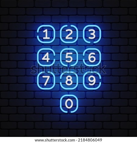 Number neon on light background. Vector illustration. Ui design. Telephone sign. Smartphone vector icon. Phone icon set. Call symbol. Neon font