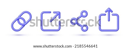 Links 3d set on white background. Link, share link, external link icon set 3d. Internet technology. Vector illustration isolated