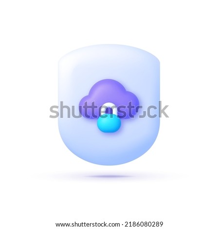 Cloud Secure 3D Vector Illustration for mobile app design. Shield icon. Vector illustration isolated