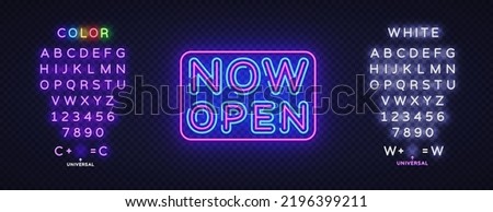 Now Open neon on light background. Vector icon isolated template