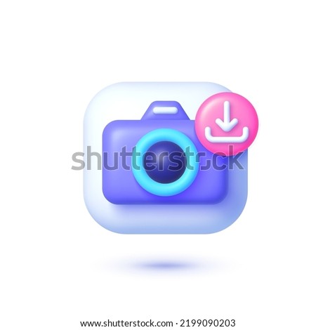 Photo download in 3d style. Image 3d render vector