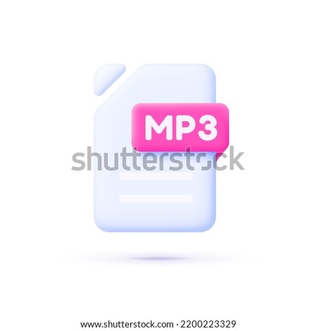 Flat 3D icon with mp3 file on white background. Vector illustration design