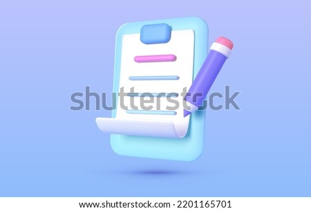 3D Document 3d for concept design. Copywriting, writing icon. Creative writing and storytelling, education concept. Creative concept. Isolated vector illustration