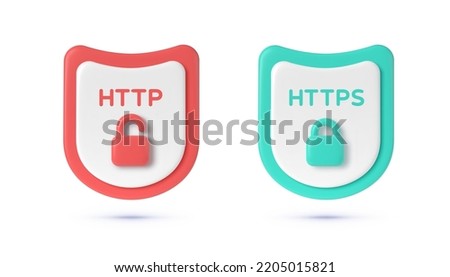 HTTP and HTTPS Protocols. Safe and Secure Wev Browsing. Safety internet technology, data secure. 3d security safe icon. Vector design illustration