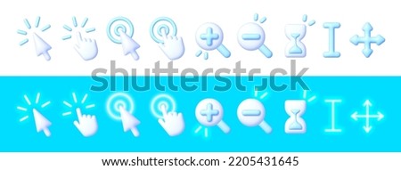 Pointer click icons 3D vector. Set of clicking cursor 3D, pointing hand clicks. Mouse click cursor collection. Vector illustration