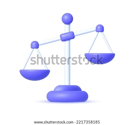 Classic scales of justice 3d, great design for any purposes. 3d object render. Cartoon minimal. Business concept. 3d Vector illustration