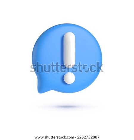 Blue exclamation mark symbol. Attention sign 3d. 3d realistic design element. Concept graphic design element. Vector illustration