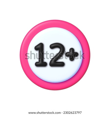 12 plus icon vector sign in 3D style. Twelve or older persons adult content 12 plus only rating isolated on white background.