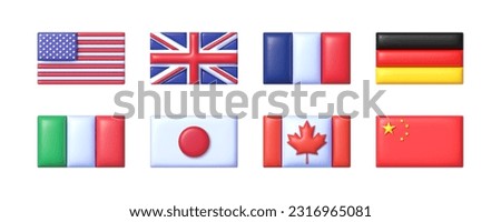 Flags 3d set in realistic style on white background. Vector illustration design