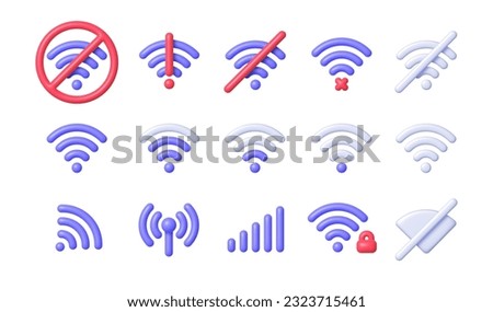 Realistic set with wifi 3d icons collection for mobile device design. Global network connection concept. Internet network concept. Vector graphic illustration