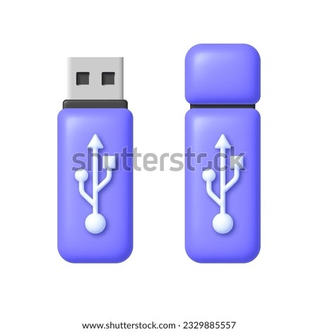 Usb in 3d style on white background. Modern usb 3d, great design for any purposes. Design icon. Template design. Vector illustration