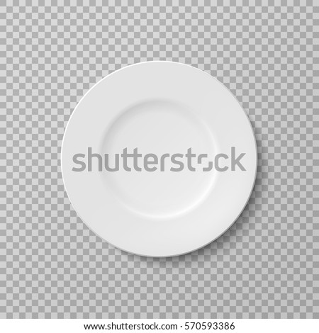 Plate, isolated vector object on a transparent background. White kitchen appliances utensils for eating, Illustration for your projects.