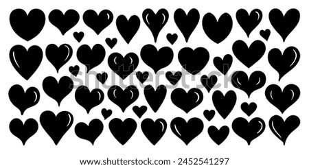 hand-drawn black line heart set, Valente Day.