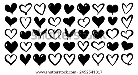 hand-drawn black line heart set, Valente Day.