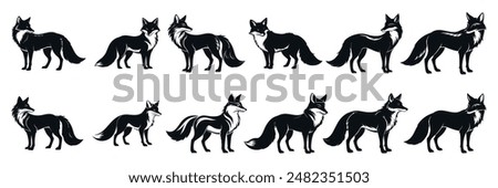 set of vector fox silhouette 