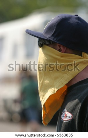 People wear bananas and face masks to protect themselves from the noxious thick black curling smoke from the california wild fires