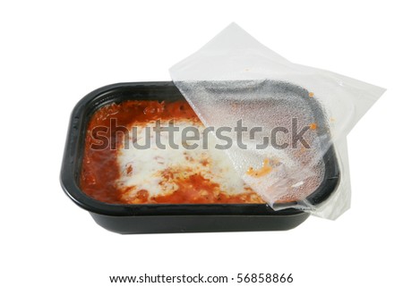 Lasagna tv dinner, isolated on white