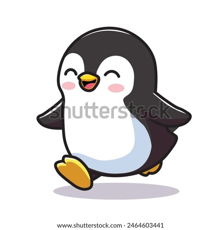 Illustration Vector Graphic Cartoon of a Mini Penguin Taking a Stroll, Featuring Intricate Details on Its Smooth Feathers, Tiny Flippers, and Cheerful Expression