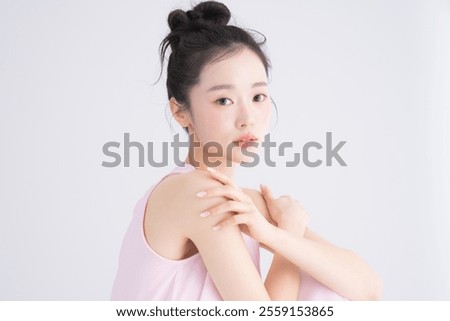 Similar – Image, Stock Photo young beautiful asian woman doing yoga in a park. Sitting on the bridge with reflection on the water lake. Yoga and healthy lifestyle concept