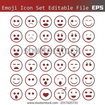 Emojis, thin line icon set in red gradient. Set of 36 Outline symbol collection. Editable vector stroke. 