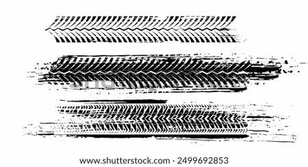 Auto tire tread grunge element. Car and motorcycle tire pattern, wheel tyre tread track. Black tyre print.	