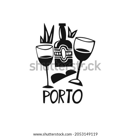 Vector hand drawn symbol of Portugal. Travel illustration of Porto. Hand drawn lettering illustration. Portuguese landmark logo