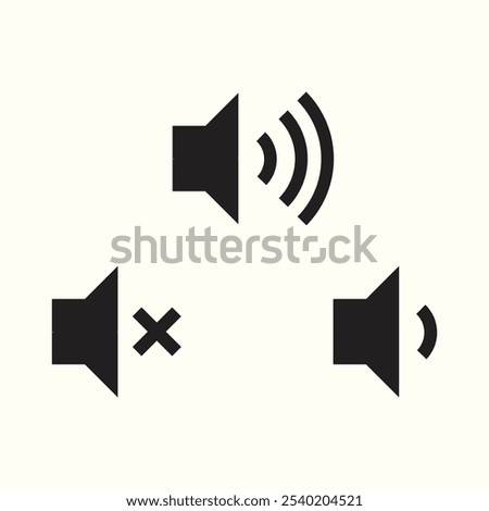 Set of speaker volume flat vactor icon. Symbols on, off, mute, high, low sound signs for graphic design