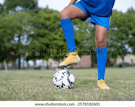 Similar – Image, Stock Photo Low section child with red rubber boots walking on puddle