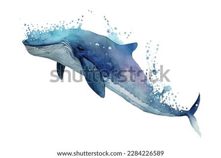 Blue whale vector art isolated on white background Ocean fauna Cartoon nautical illustration Marine style for greeting card logo or decoration