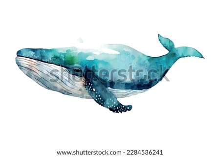 Blue whale vector art isolated on white background Ocean fauna Cartoon nautical illustration Marine style for greeting card logo or decoration