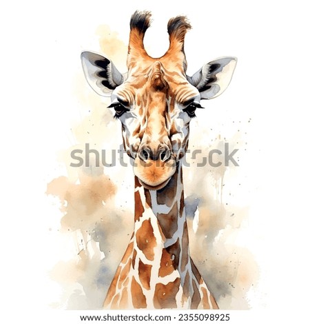 Giraffe watercolor in sketch style on white background.