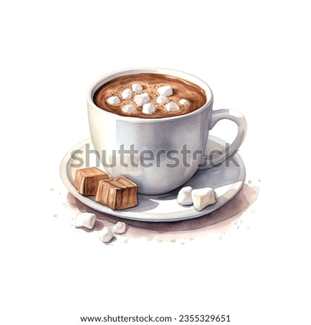 Watercolor cocoa with marshmallow watercolor