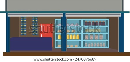 Grocery shop vector clipart isolated white background. Indian village shop Design for cartoon animation