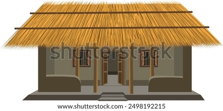 Indian Mud Hut poor people house straw roof. rural village poor home mud wall and thatched roof