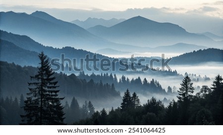 Similar – Image, Stock Photo Fog with mountains in summer in Savoie 2011