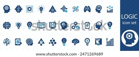 Logic icon set. Containing brain, brainstorm, solution, smart, IQ icon in graphic design