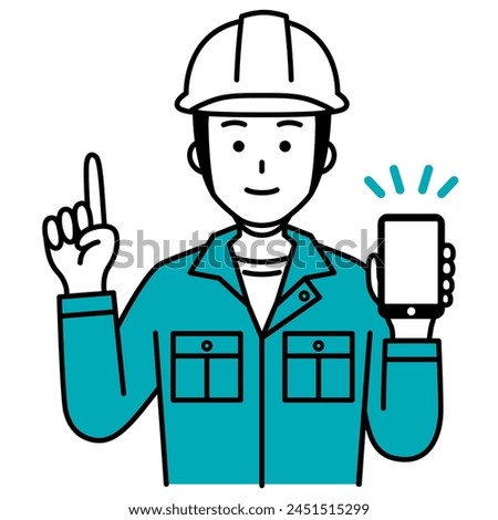 A male worker holding a smartphone and explaining