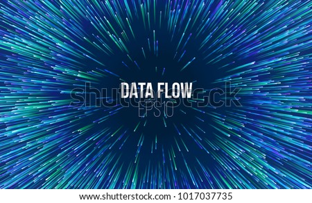 Abstract data flow tunnel. Circular geometric star pattern. Music explosion radial background