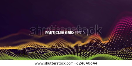 Futuristic infographics. Wavy particles grid. Abstract sound wave flow background ストックフォト © 