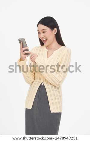 Similar – Image, Stock Photo Cheerful Asian woman looking at camera