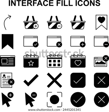 Set of fill icons related to Interface. These icons can be use for any web and mobile design.